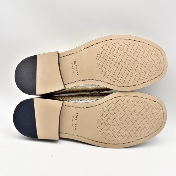 Cole Haan Womens Lana Lux Penny Loafers US 7 Wide Gold Snake Print Leather NIB - Picture 11 of 12